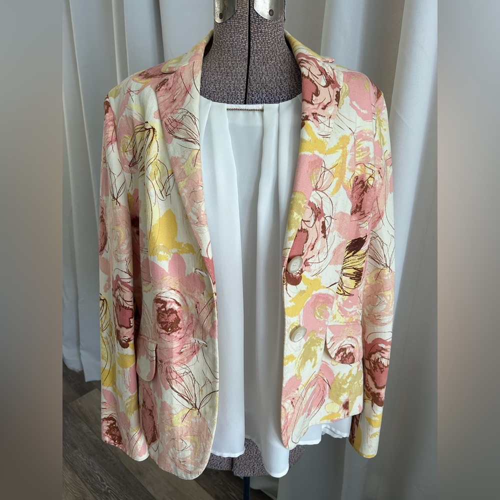 Ann Taylor Pink and Yellow Floral Blazer